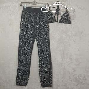 Hot & Delicious Pants & Triangle Bikini Top Outfit Black Rhinestones  Small NWT